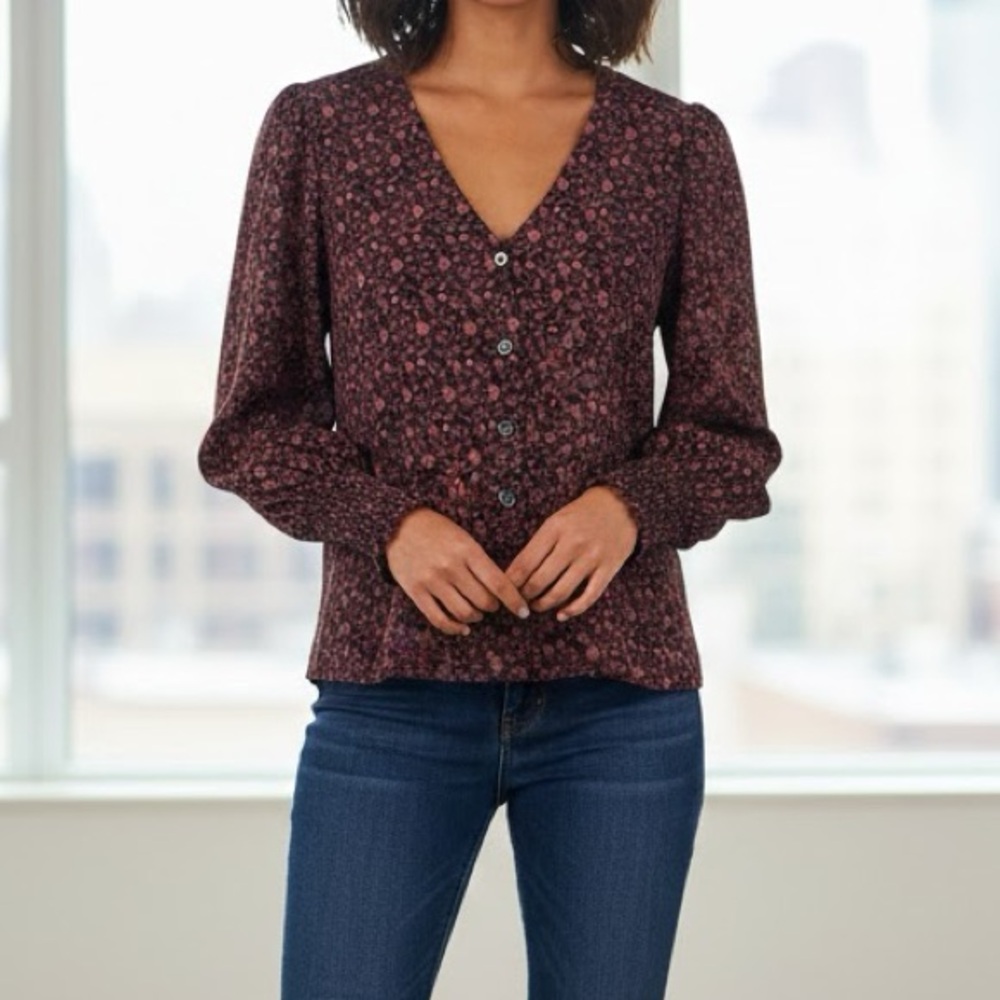 Madewell Georgette Orchard Floral Smocked Cuff Button Front Top 12